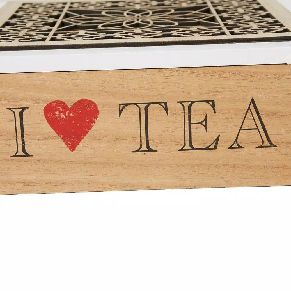 Mind Reader Brown Wood Floral Pattern Tea Box Storage Organizer Holder