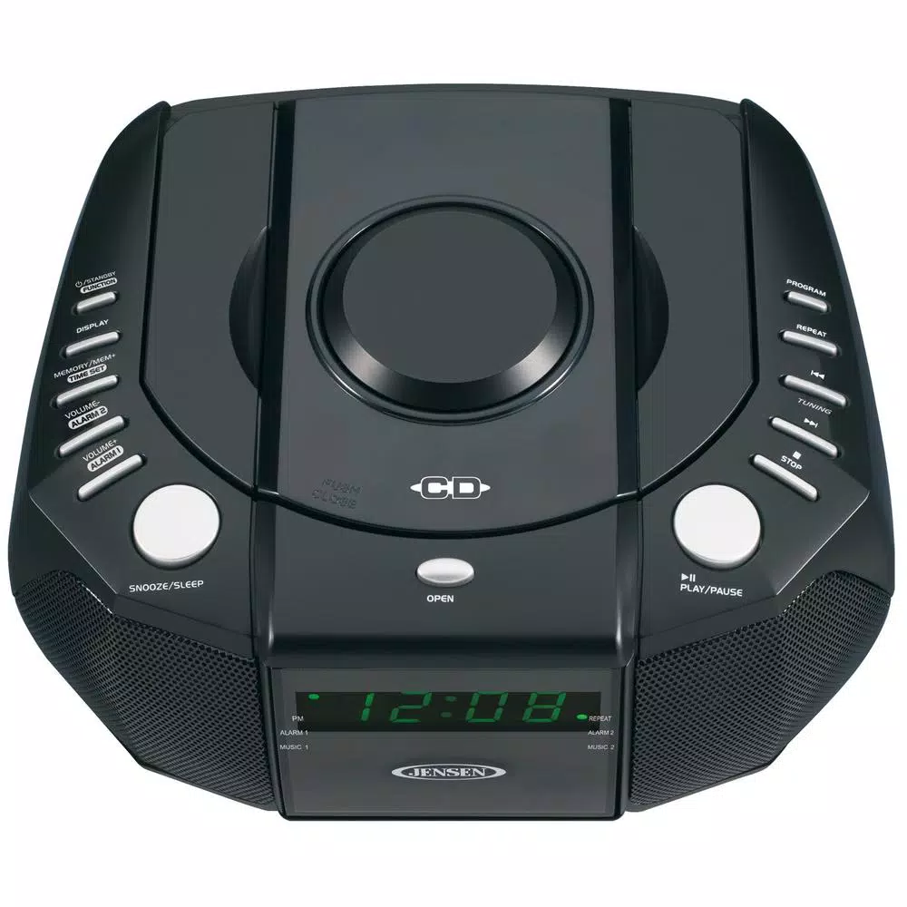 Jensen JCR-310 AM/FM Stereo Dual Alarm Clock Radio with Top Loading CD Player and Aux Input