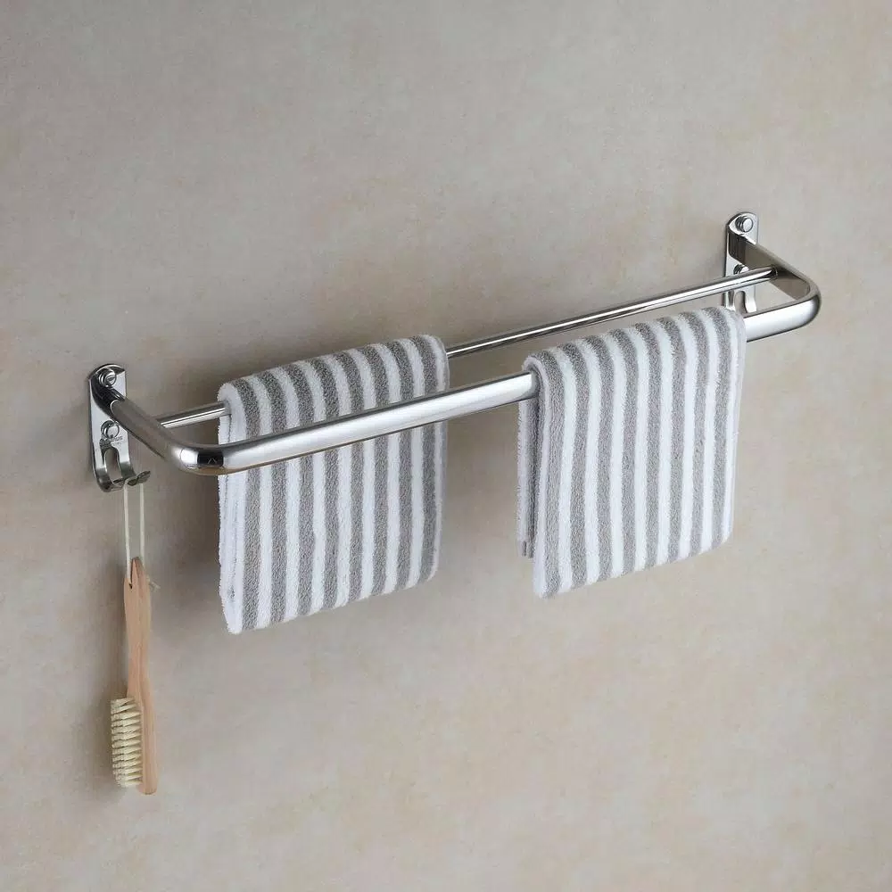 Unbranded 23.5 in. Stainless Steel Towel Rail with 2 Hooks, Chrome Polished Bathroom Towel Rack