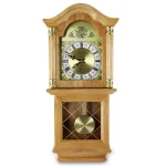 Bedford Clock Collection Bedford Collection 26 in. Golden Oak Wall Clock with Swinging Pendulum and Chimes thumbnail 1