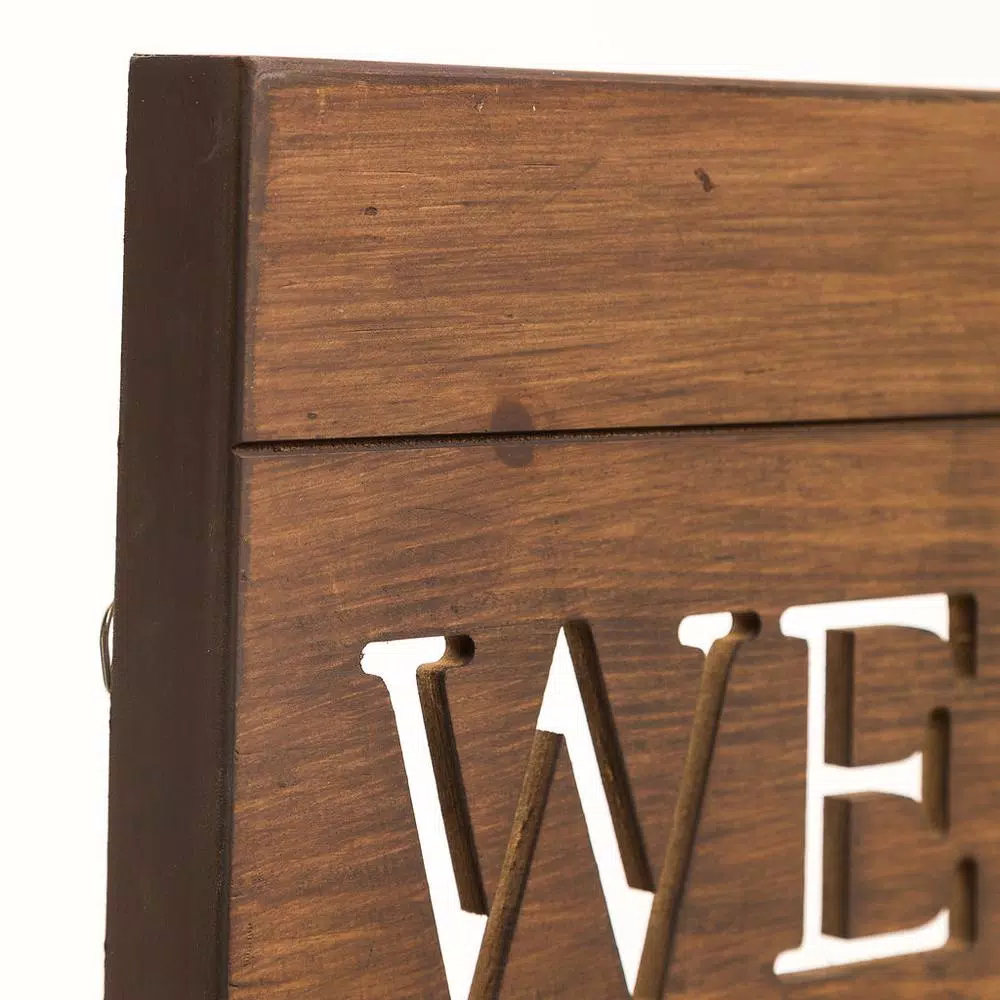 Pinnacle Patton Welcome Cut Out Wood Plank Wall Art Decor, Rustic Brown Wood Sign