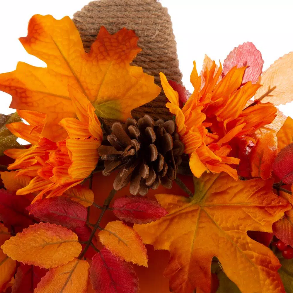 Glitzhome 20.28 in. Wooden Fall Pumpkin Decor with Floral Accents - Standing or Hanging