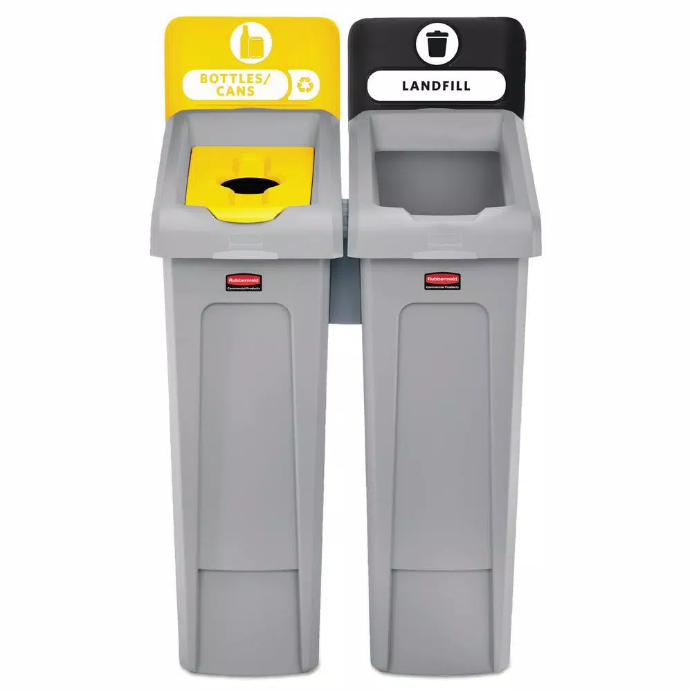 Rubbermaid Commercial Products 46 Gal. Slim Jim 2-Stream Recycling Station Kit, Gray/Yellow