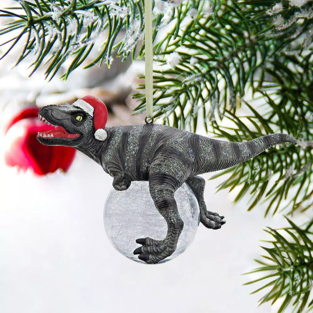 Design Toscano Blitzer the T-Rex Holiday Ornament, Hand-Painted Resin Dinosaur Collectible