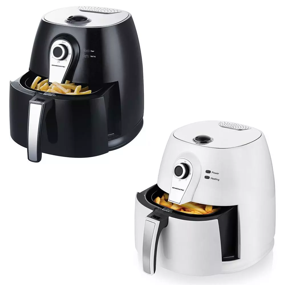 Ovente 3.2 Qt. White Electric Air Fryer with 1400W Power, Timer, and Adjustable Temperature Controls
