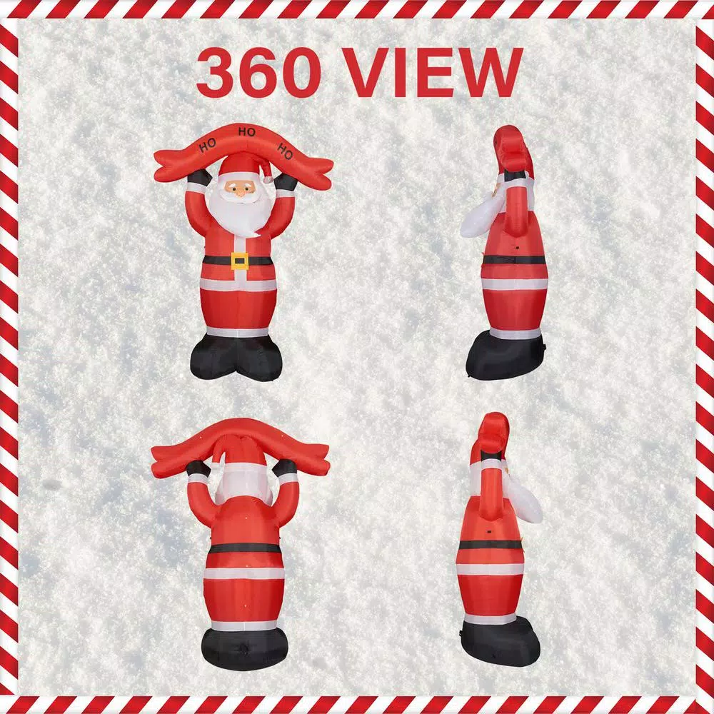 Fraser Hill Farm 10 ft. Santa Claus Inflatable with HO HO HO Sign and White Lights