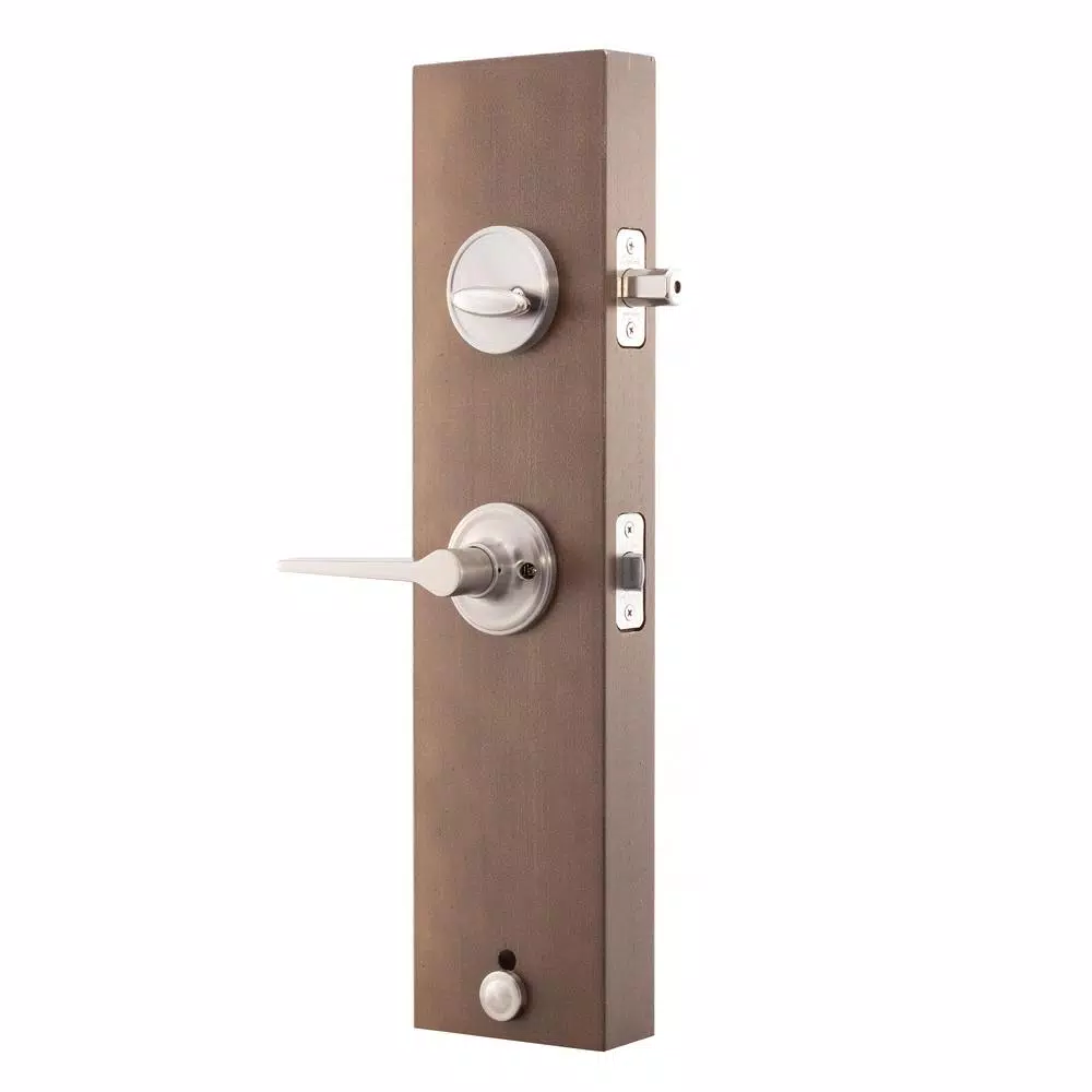 Copper Creek Craftsman Satin Stainless Steel Front Door Handleset with Contemporary Zane Lever Trim