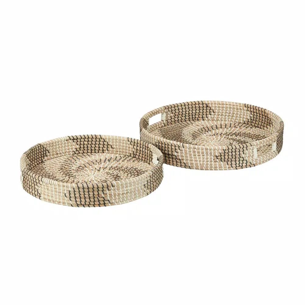 Home Decorators Collection Seagrass Wicker Round Decorative Trays, Set of 2