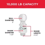 TowSmart 2 in. Chrome Hitch Ball, 10,000 lb. Capacity, 1-1/4 in. Shank Diameter thumbnail 3