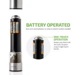 Ovente Electric Salt and Pepper Grinder Set, Stainless Steel with Ceramic Blades, Battery Operated thumbnail 8
