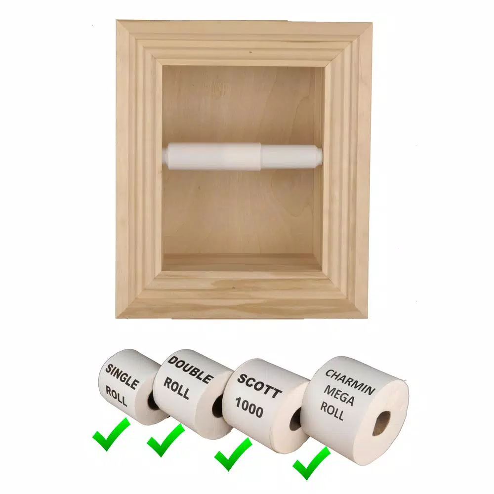 Unbranded Newton Recessed Toilet Paper Holder with Melbourne Frame, Solid Pine, Unfinished