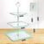 MALACASA 3-Tiered Green Porcelain Square Cupcake Tower Stand - 14.5 in. Dessert Serving Tray thumbnail 2