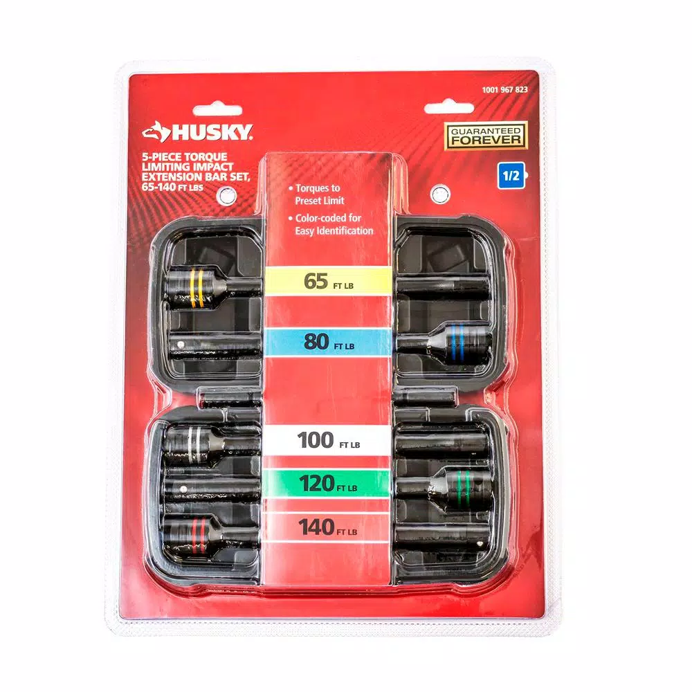 Husky 5-Piece 1/2 in. Drive Torque Limiting Impact Extension Bar Set, 65-140 ft. lbs.