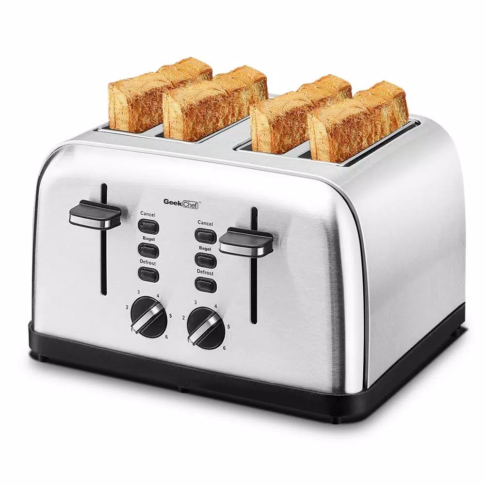 Boyel Living 1500W 4-Slice Wide Slot Toaster with Dual Independent Control Panels, Silver