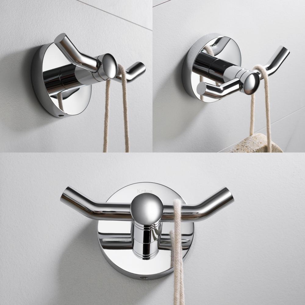 KRAUS Elie Double Robe and Towel Hook, Solid Brass, Chrome