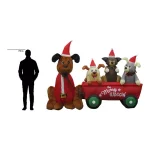 Home Accents Holiday 7 ft. W Pre-Lit Inflatable Christmas Puppy Wagon Scene with LED Lights thumbnail 3