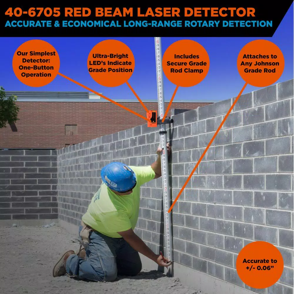 Johnson 40-6705 Red Beam Rotary Laser Detector with Grade Rod Clamp