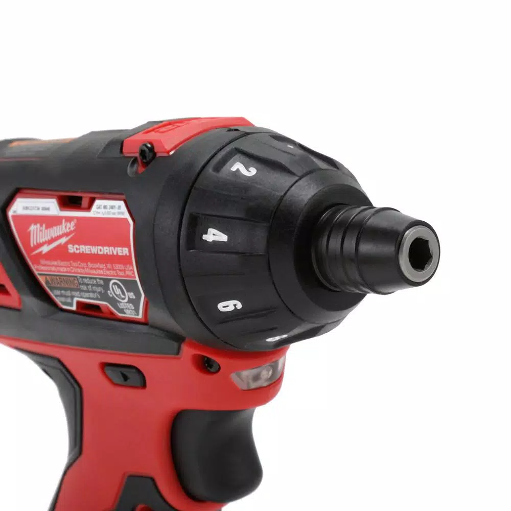 Milwaukee M12 12V Cordless 1/4 in. Hex Screwdriver & LED Worklight Kit with (2) 1.5Ah Batteries, Bit Set & Bag