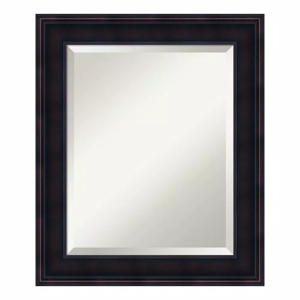 Amanti Art 21 in. W x 25 in. H Mahogany Wood Framed Rectangular Beveled Edge Bathroom Vanity Mirror