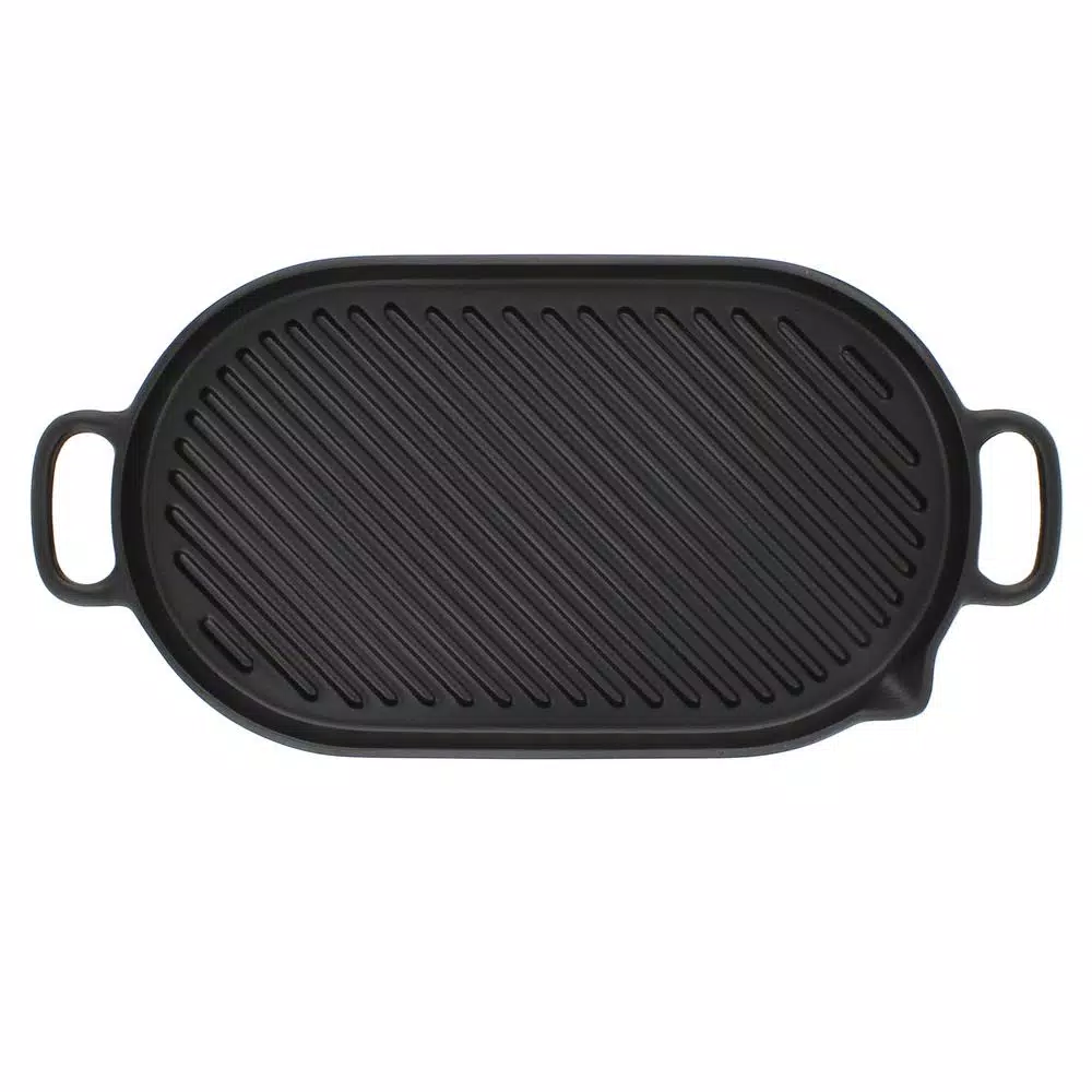 Chasseur 18 in. Oval Enameled Cast Iron Grill Pan, Black