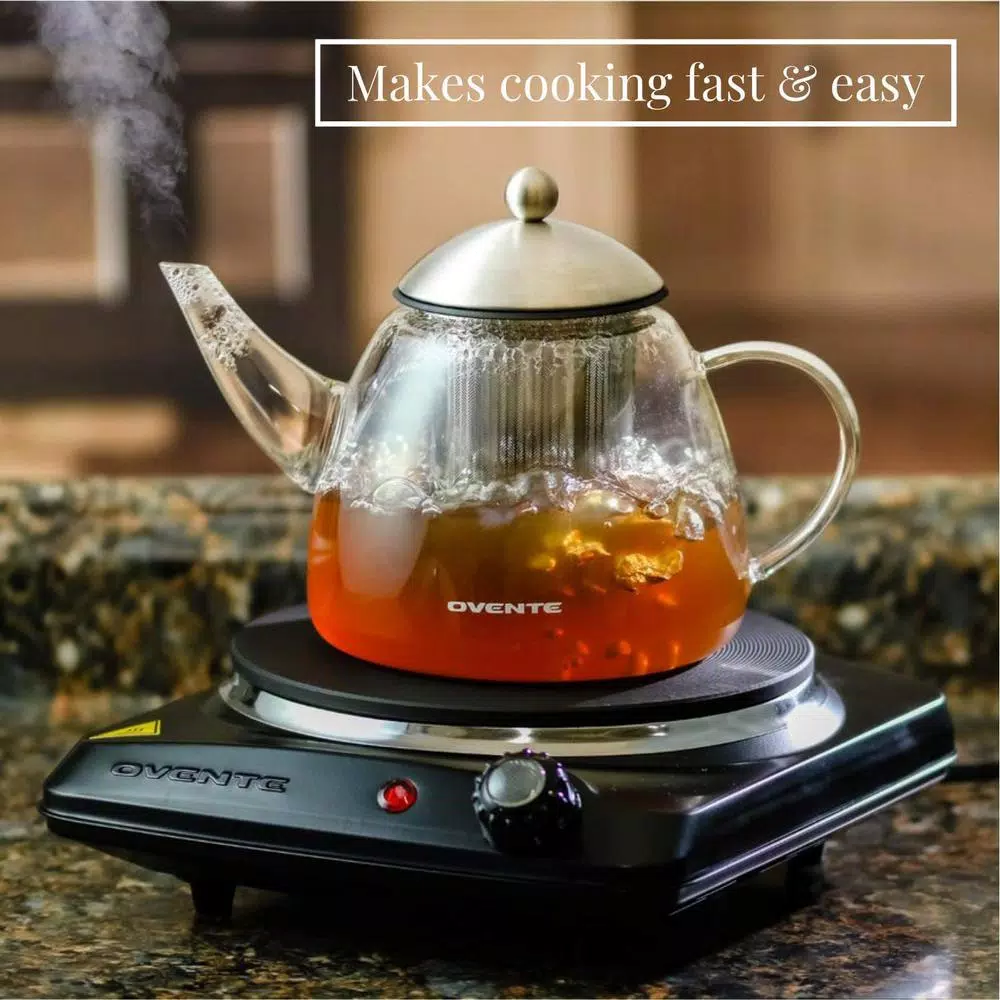 Ovente 1000W Single Burner Hot Plate, 7-in. Cast-Iron Infrared Ceramic Glass Electric Burner with Temperature Control