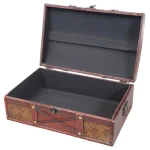 Vintiquewise 14 in. Wooden Pirate Treasure Chest with Faux Leather X Design - Antique Cherry Decorative Storage Box thumbnail 2