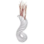 Uniquewise Large White Trumpet Horn Floor Vase - 31.5" Coastal Style Fiberglass Decor thumbnail 2