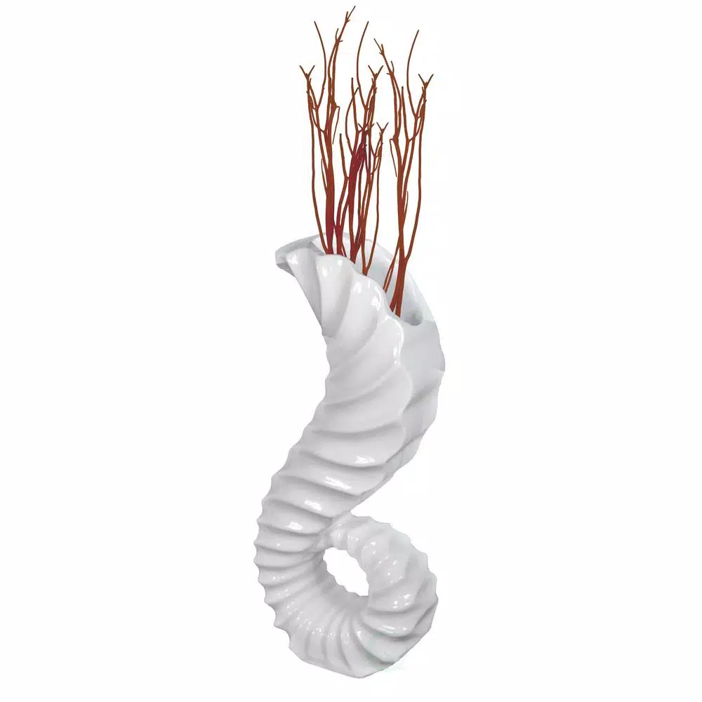Uniquewise Large White Trumpet Horn Floor Vase - 31.5" Coastal Style Fiberglass Decor