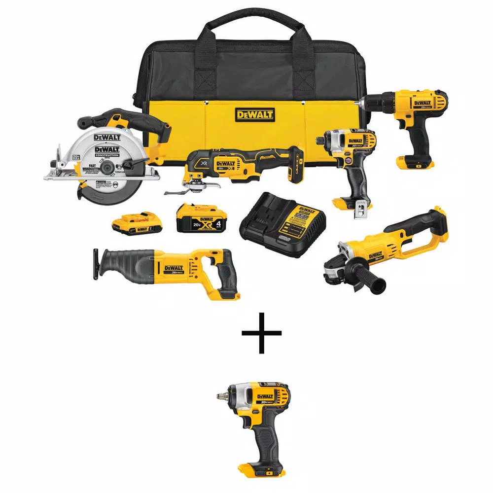 DEWALT 20V MAX Cordless 6-Tool Combo Kit with 3/8 in. Impact Wrench, 4.0Ah & 2.0Ah Batteries
