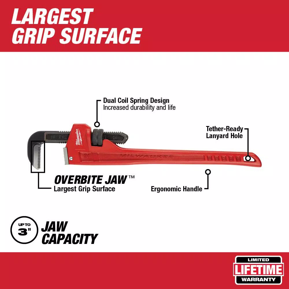 Milwaukee 24 in. Steel Pipe Wrench with Overbite Jaw Design