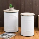Glitzhome Farmhouse Enamel Metal Round Container Set with Wood Lids, Set of 2 thumbnail 9