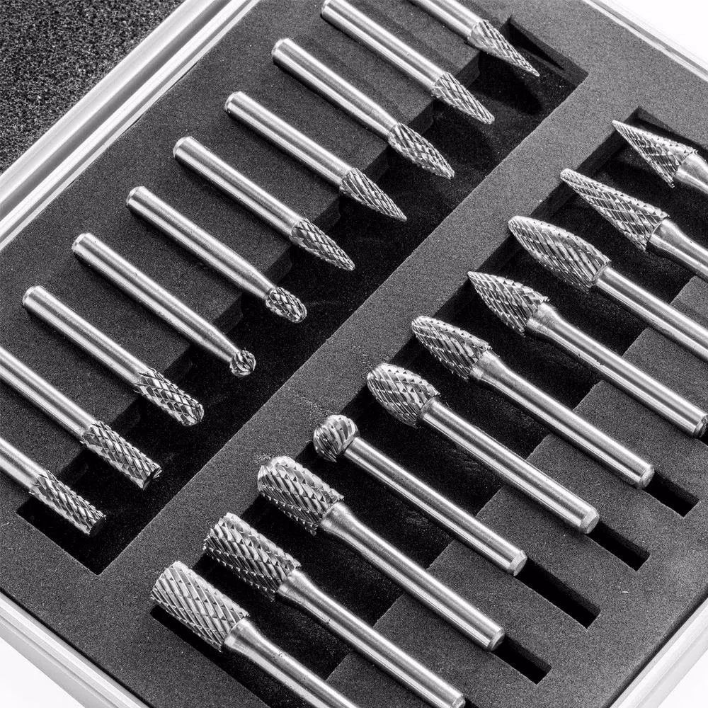 Stark 20-Piece Double Cut Carbide Rotary Burr Set with 1/4 in. Shank, Includes Carrying Case