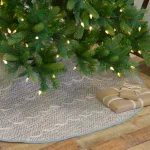 VHC Brands Sanbourne 48 in. Creme White Coastal Christmas Tree Skirt with Turquoise Chambray Trim thumbnail 3