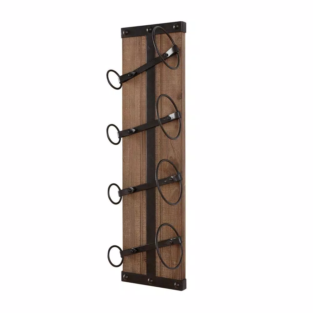 StyleWell 4-Bottle Vertical Wall Mounted Wine Rack, Black and Natural Wood