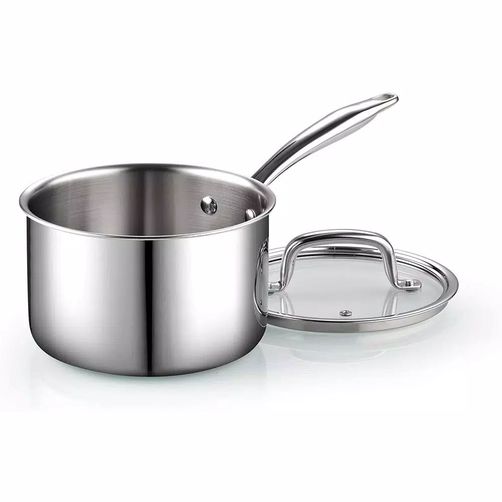 Cook N Home 3 qt. Tri-Ply Clad Stainless Steel Sauce Pan with Tempered Glass Lid