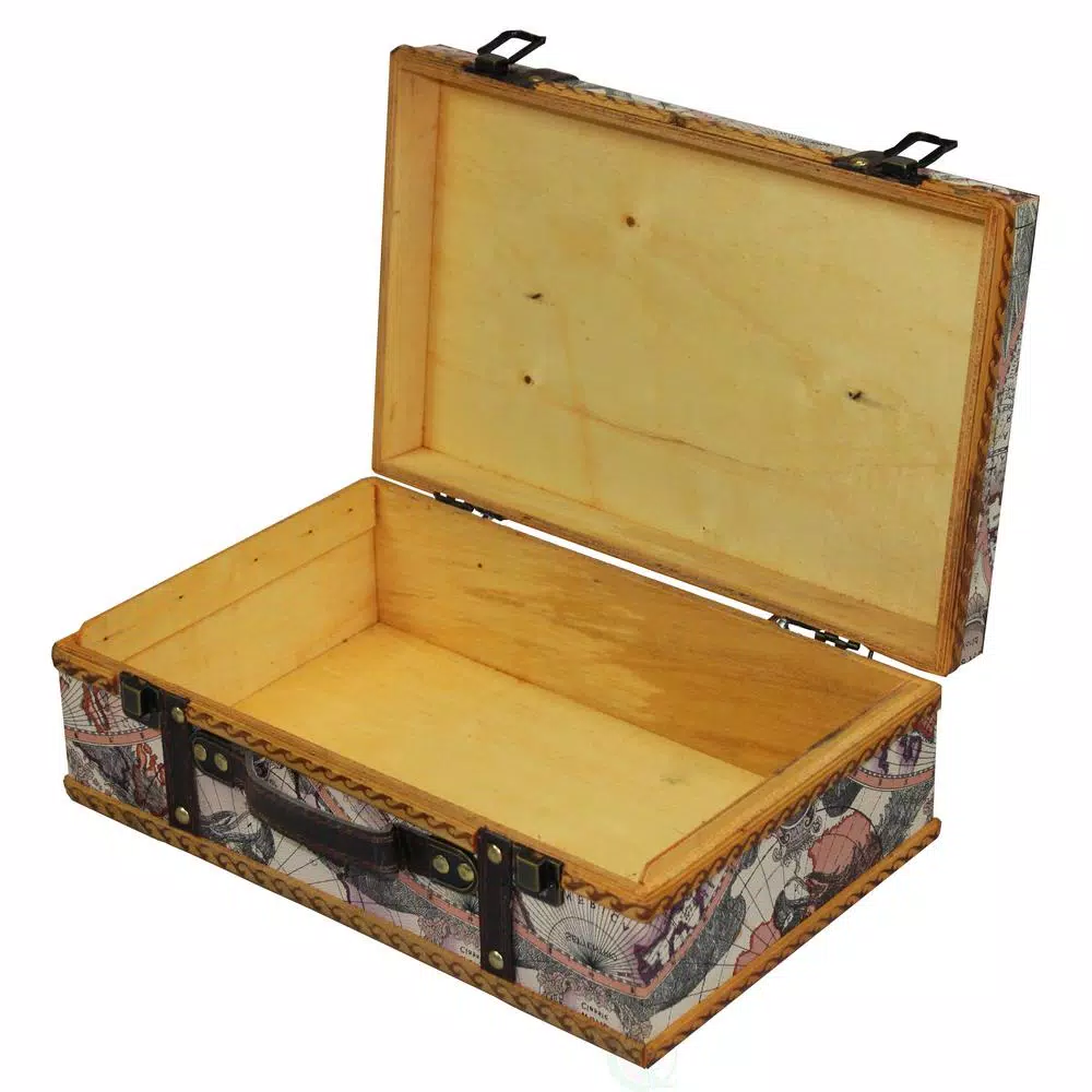 Vintiquewise Old World Map Suitcase Decorative Wood and Faux Leather Keepsake Box