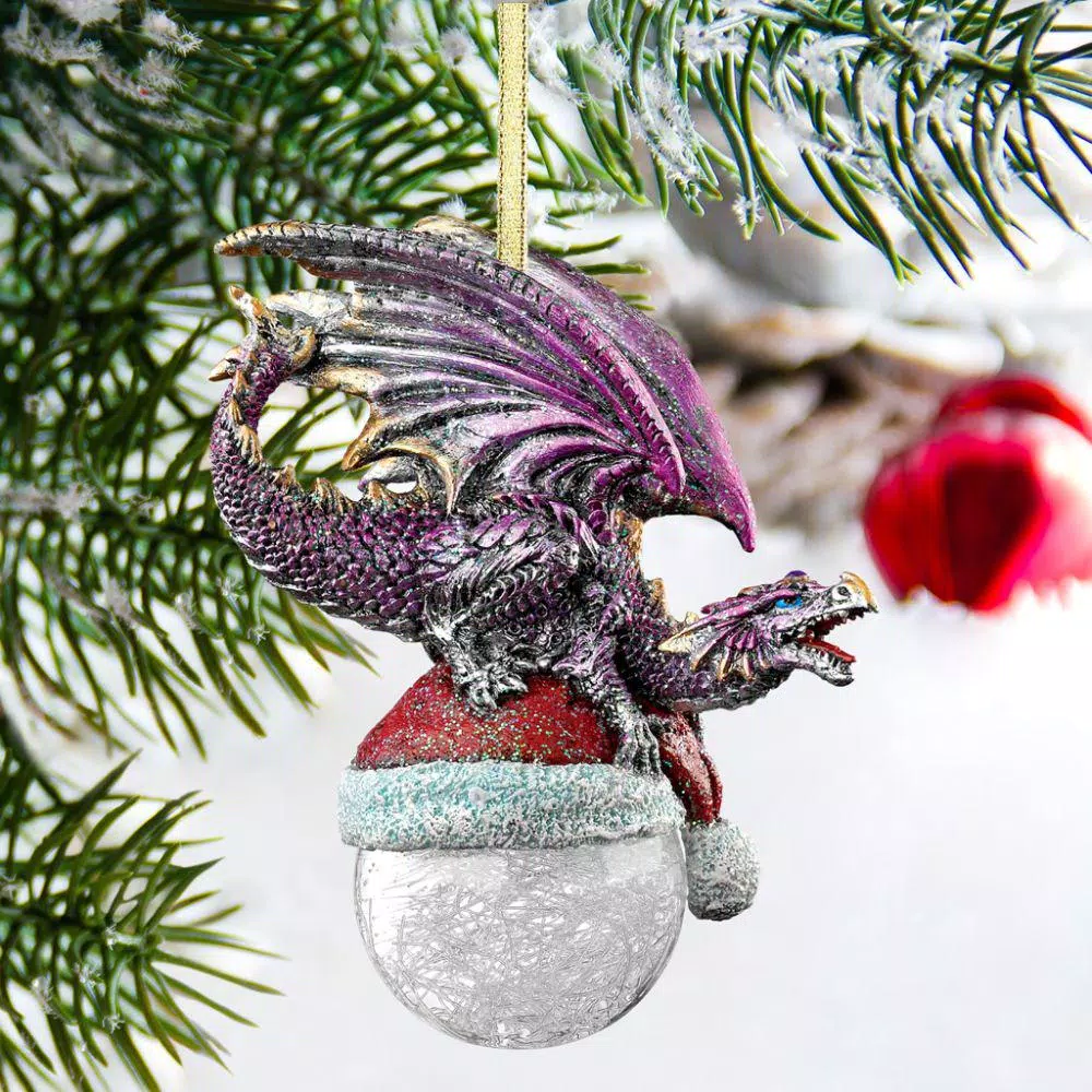 Design Toscano North Pole Dragon Holiday Ornament, Artist Liam Manchester, 6.5 in.