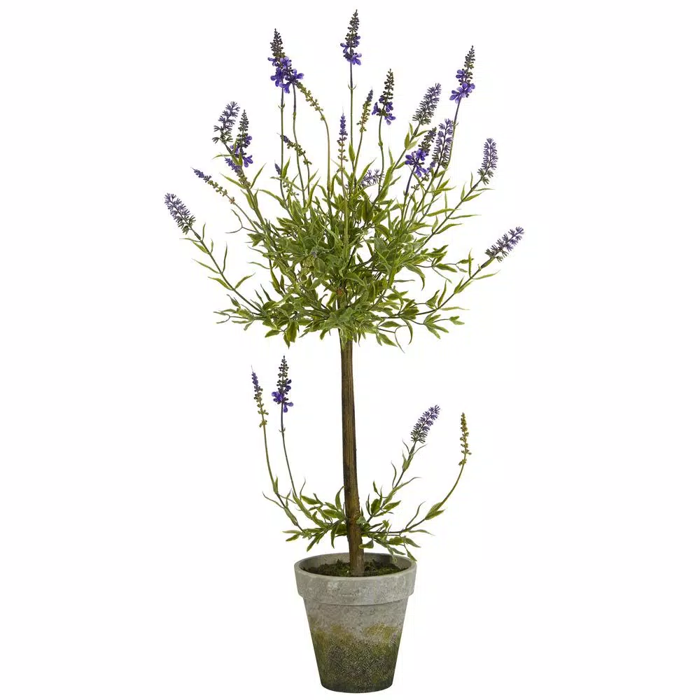 Nearly Natural 34 in. Artificial Lavender Topiary Tree in Clay Planter