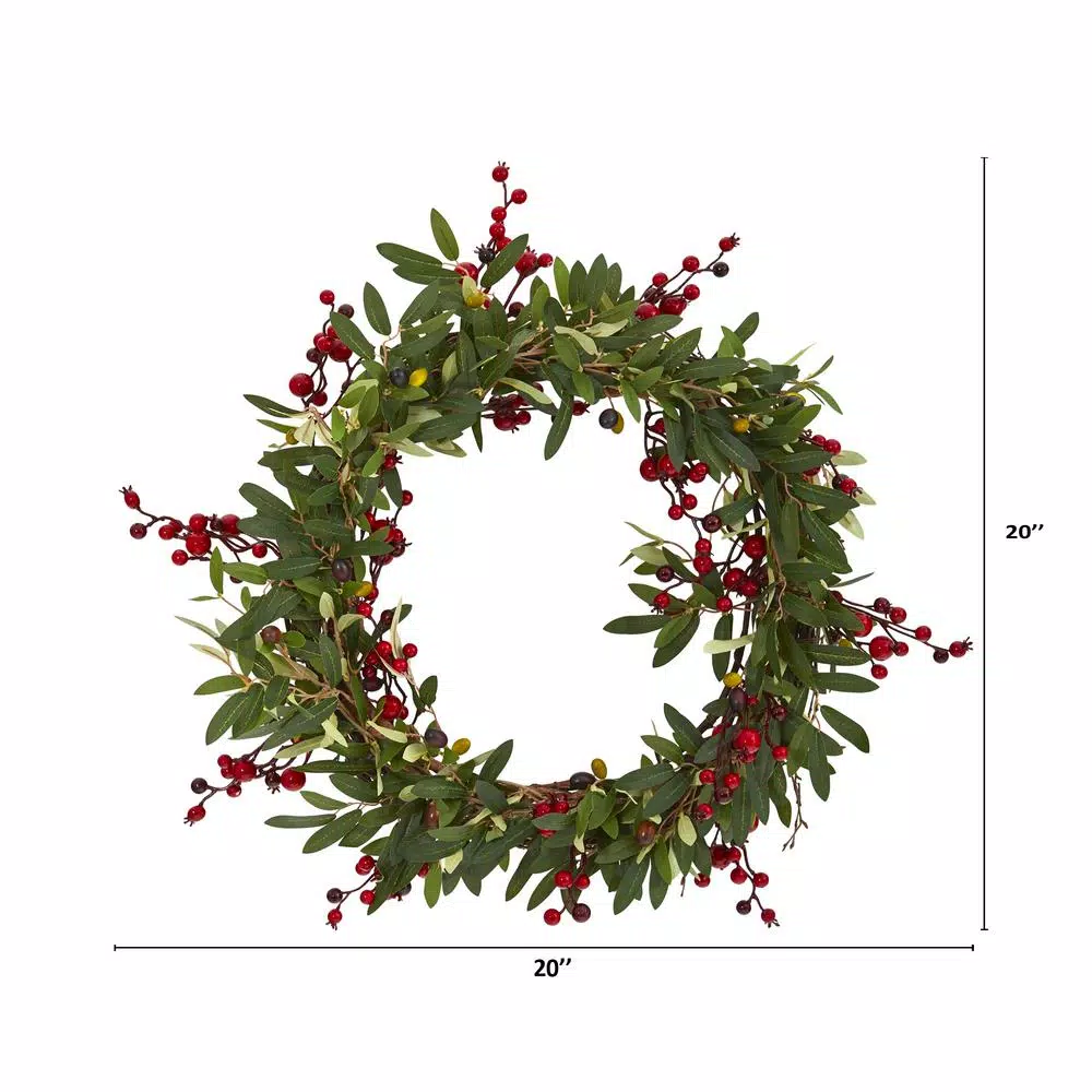 Nearly Natural Inc. 20 in. Artificial Olive with Berries Wreath