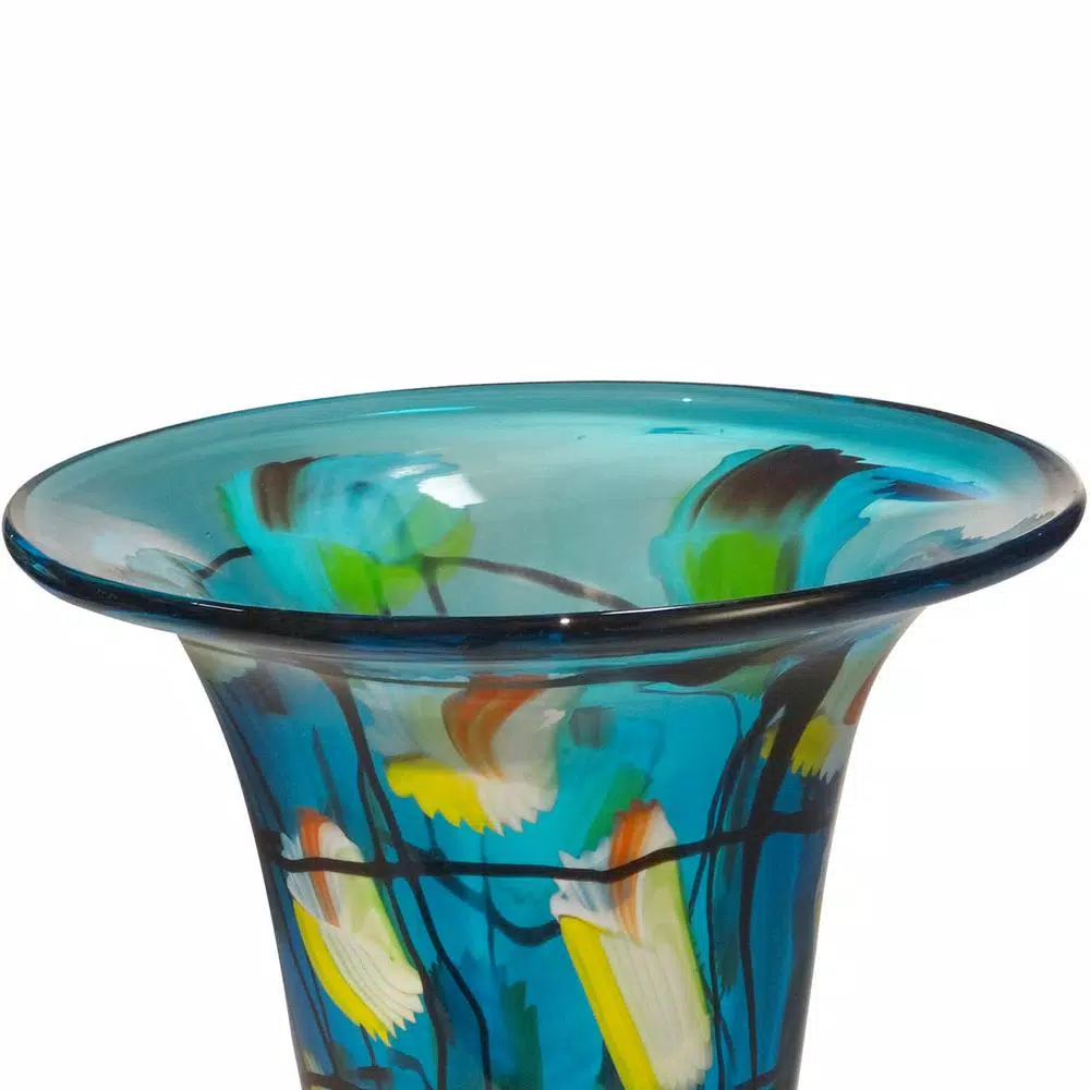 Dale Tiffany 9.5 in. Imagination Hand Blown Art Glass Vase, Multi-Colored Trumpet Shape