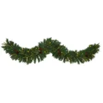 Nearly Natural 6 ft. Pre-lit Mixed Pine Artificial Christmas Garland with LED Lights, Berries and Pinecones thumbnail 1