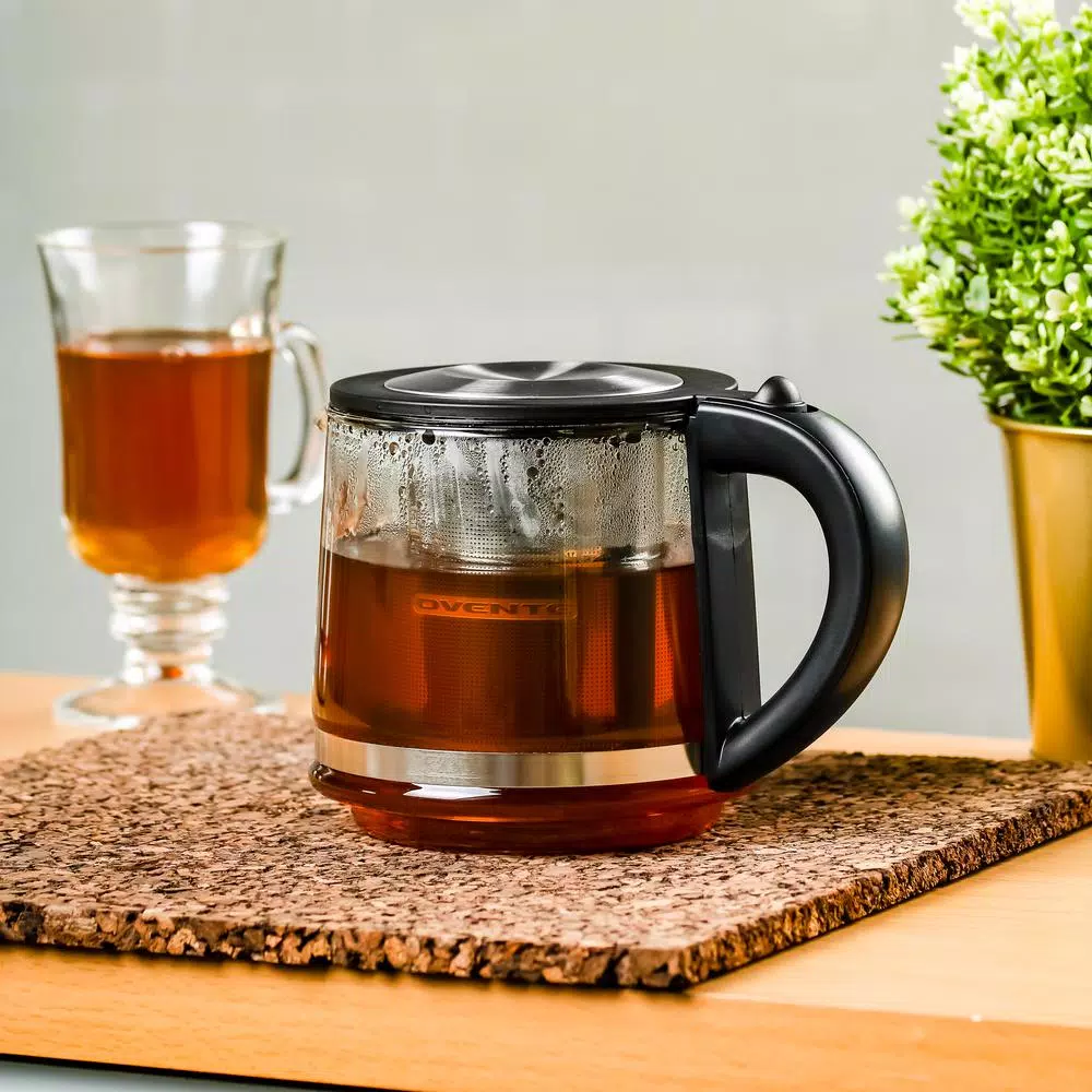 Ovente 3.4-Cup Glass Tea Kettle with Loose-Leaf Tea Infuser, Compatible with KG612S (FGK27B)