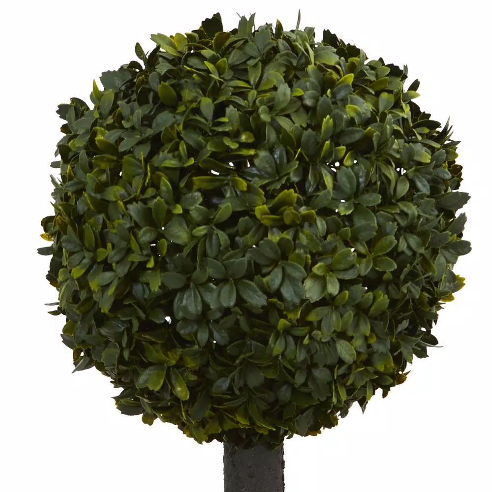 Nearly Natural 27 in. Artificial Boxwood Ball Topiary in Decorative Wood Planter