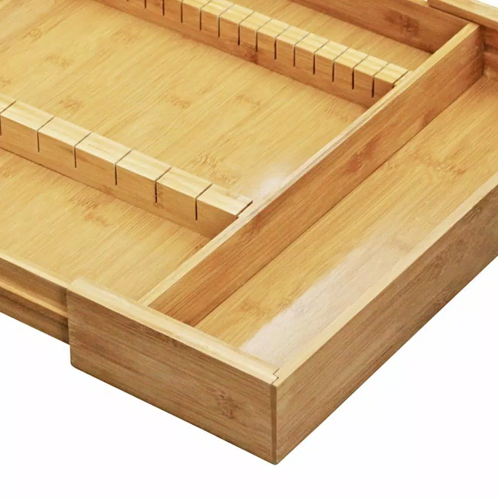 Furinno DaPur Natural Bamboo Expandable Drawer Organizer with Cutlery Storage