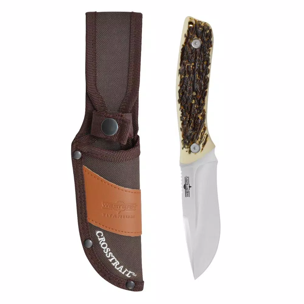 Western Crosstail 9 in. Titanium Bonded 420 Stainless Steel Fixed Blade Knife with Delrin Handle