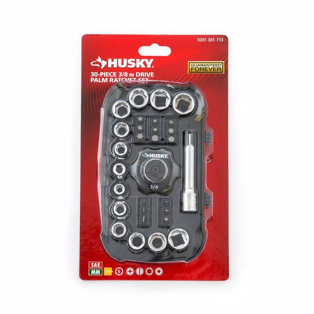 Husky 3/8 in. Drive Palm Ratchet and Socket Set, 30-Piece