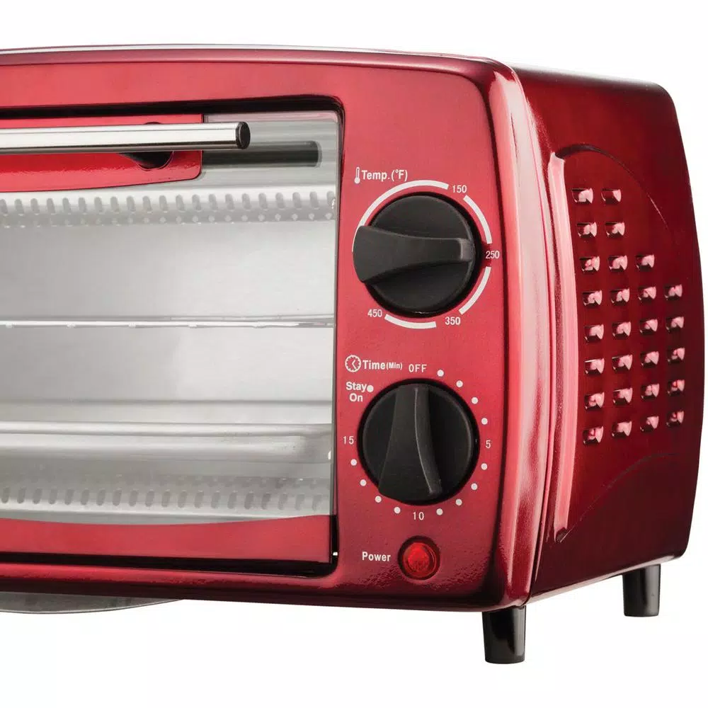 Brentwood 4-Slice Red and Stainless Steel Toaster Oven with Bake, Broil, and Toast Functions