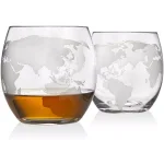 Godinger Globe Crystal Whiskey Decanter and 2-Piece DOF Glass Set with Mahogany Stained Tray thumbnail 2