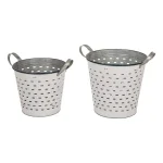 Glitzhome Farmhouse Enamel Metal Basket Set of 2 - White and Galvanized Iron Storage Baskets thumbnail 2