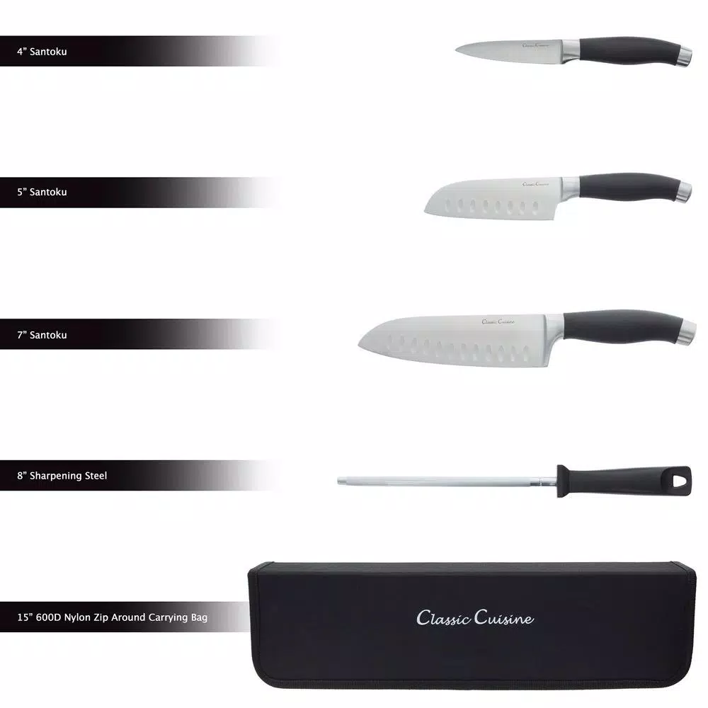 Trademark Classic Cuisine 5-Piece Stainless Steel Knife Set with Nylon Carry Bag